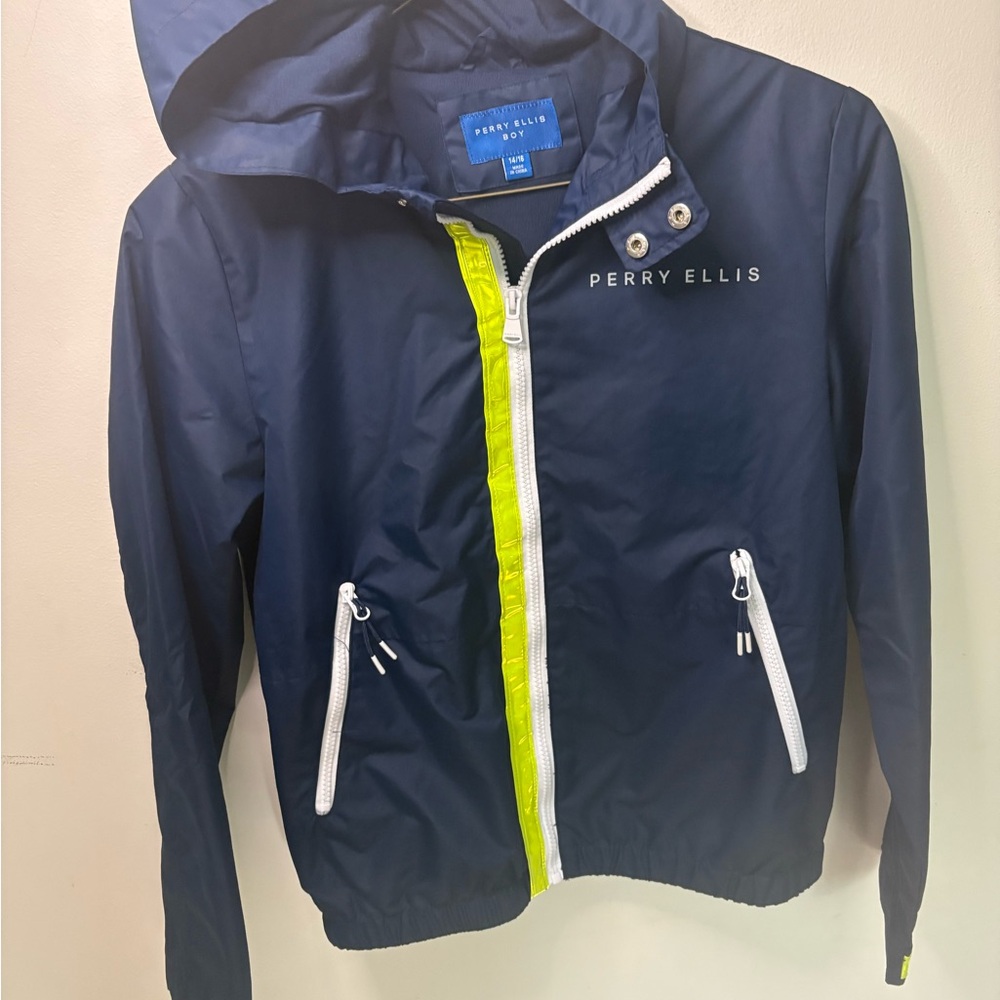 Perry Ellis Blue and Yellow Raincoat Lightweight and Stylish
